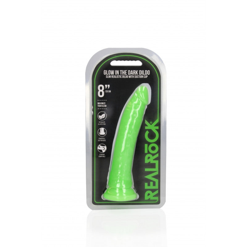 Fallo realistico con ventosa Slim Dildo Suction Cup GitD 20 cm Neon Green